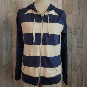 American Living navy blue&white stripped zippered jacket sz M sweatshirt/hoodie
